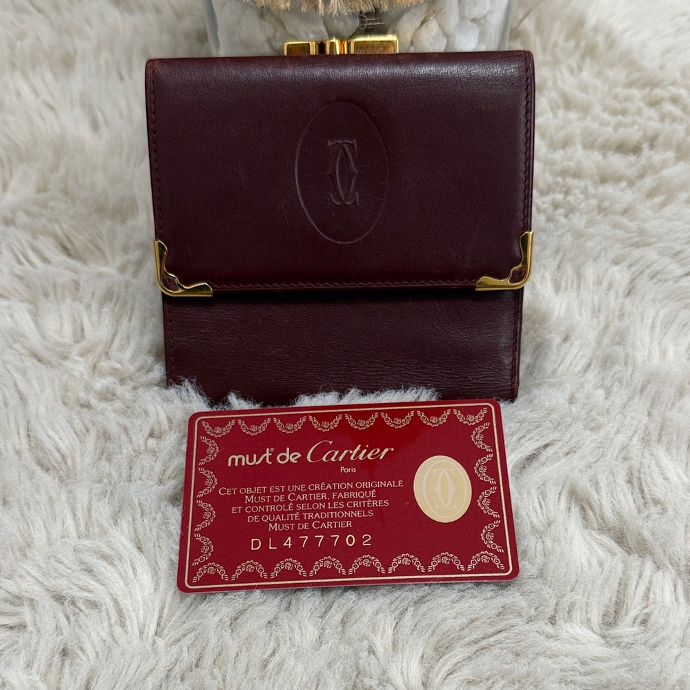 ✨Vintage Must de Cartier Bordeaux Leather Wallet✨ - Picture 2 of 15